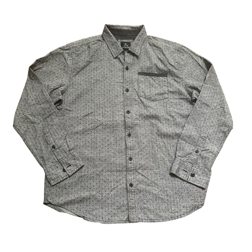 prAna Mens Grey Geometric Long Sleeve Button Up Shirt Size XL